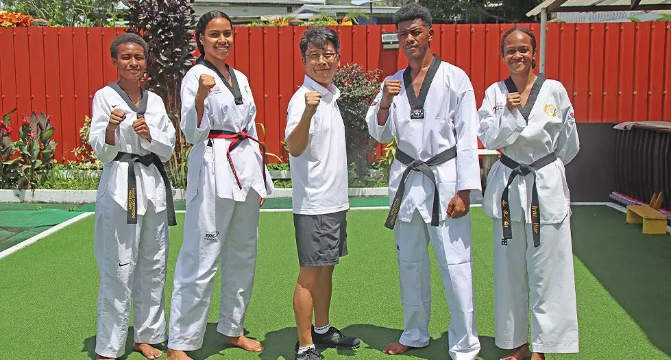 From left: Lolohea Naitasi, Maryanne Bulewa, Coach Sanghyun Ra, Suliano Leli and Irene Mar.