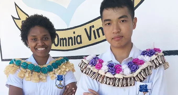 Suva Sangam College head girl Olivia Bairo with head boy He Rongna.  Photo: Renu Radhika