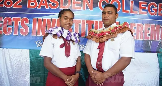 Basden Anglican College student leaders Taraivini Naligamasei (head girl) and Epeli Vakaloloma (head boy) after the prefects induction on the February 19, 2021. Photo: Leon Lord