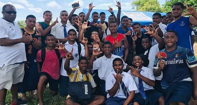 Lelean Knights Under-17 players, officials and supporters at the Fiji Secondary Schools Rugby League competition at Marcellin ground in Vatuwaqa, Suva, today. Photo: Laisa Lui  