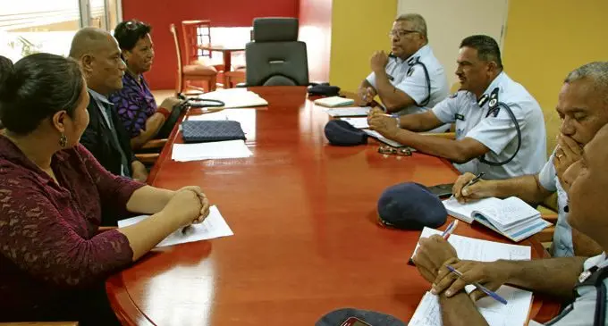 Kiribati Police Commissioner Ioeru Tokantetaake meeting with leading members of the Fiji Police Force.  Photo: Police Media Cell