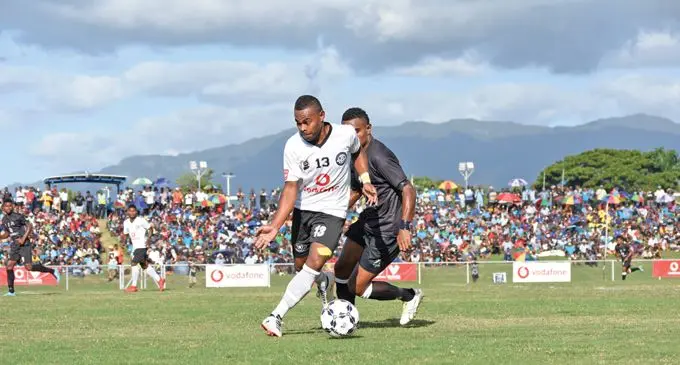 Suva striker Ratu Anare controls the ball against Ba during the Vodafone Fiji FACT semi-final at Churchill Park, Lautoka on May 11, 2019. Ba won 4-3 on penalty kicks. Photo: Fiji FA Media