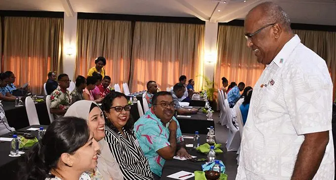 Minister for Trade Manoa Kamikamica meeting with members of the Fiji Institute of Chartered Accountants during the opening of the annual technical workshop at Warwick Fiji on March 18, 2023. Photo: Ministry of Commerce, Trade, Tourism and Transport