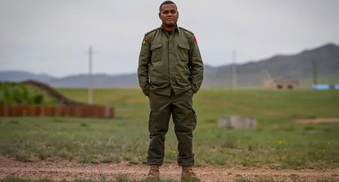 Republic of Fiji Army Lt. Maikali Beranage stands at Five Hills Training Area, Ulaanbaatar, Mongolia, June 14, 2019. PHOTO:  Cpl. Timothy Hernandez