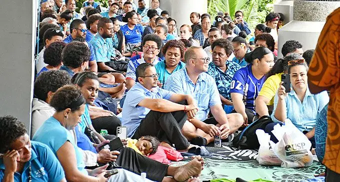 University of the South Pacific staff on strike at Laucala Campus on October 22, 2024. Photo: Ronald Kumar