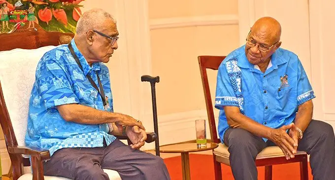 President Ratu Naiqama Lalabalavu and Prime Minister Sitiveni Rabuka at the State House in Suva. Photo: DEPTFO New