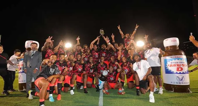 Flying Fijians celebrate after winning last year’s Pacific Nations Cup in Tokyo, Japan.