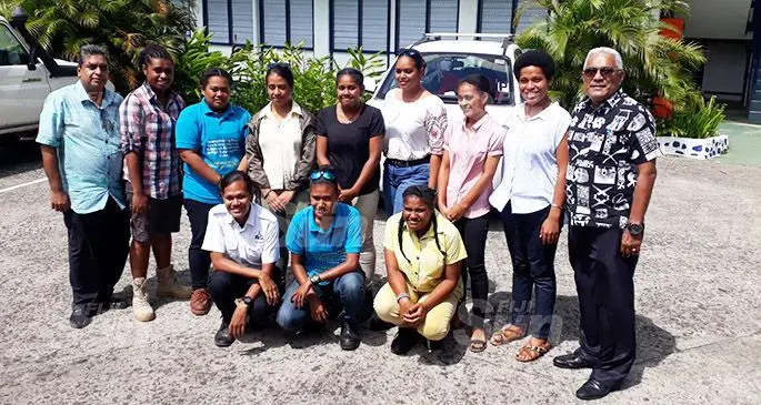 FMA Principal Lecturer Nautical Science Captain Tevita Robanakadavu with offshore skipper students and staff of the Fiji Maritime Academy on August 28, 2020. Photo: Inoke Rabonu