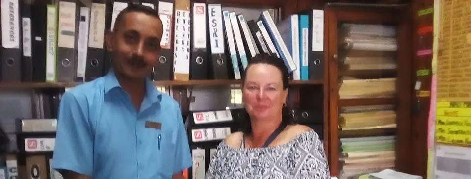 Lautoka Central Primary School Head Teacher Dalip Ram (left) and Joana Whitaker at the school on February 28, 2018. Photos: Karalaini Tavi