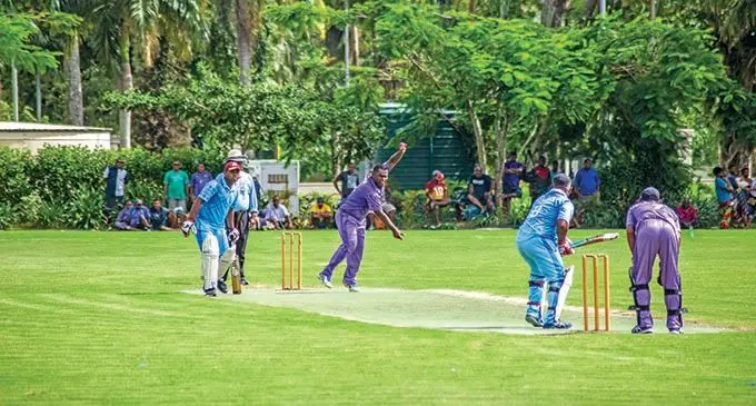 Moce’s Makutu Seru bowls against Suva during the Association Cup challenge at Suva’s Albert park on the Febuary 2,2021. Photo: Leon Lord