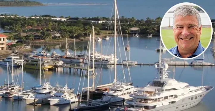 Port Denarau Marina. Inset: Commodore of the Royal Akarana Yacht Club, Jason Morgan.