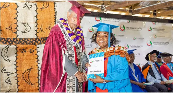 Adi Maisea (right) during her graduation ceremony. She graduated from the Bachelors of Medical Health Science Programme from the University of Fiji.
