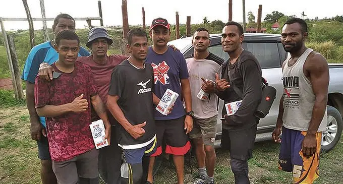 Mulomulo Boxing Club boxers Shamal Ram Anuj (second from left) and Siliveni Nawai are going to appear in the May 22 programme