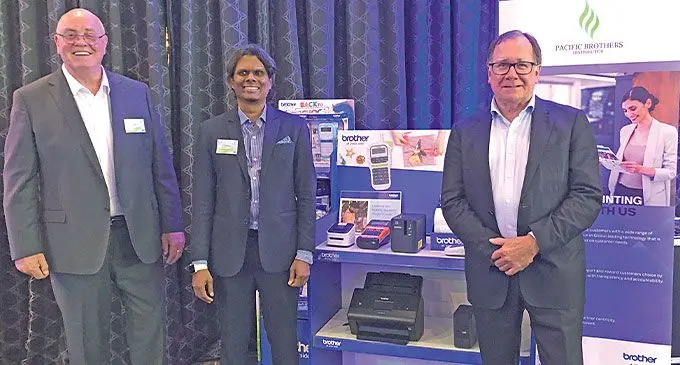 Former Brother International (NZ) Ltd Executive Chairman Graham Walshe, Managing Director Mohammed Gani and Director, Murray McCully. Photo: Viliame Tawanakoro