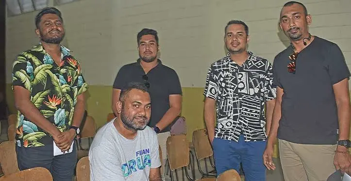 From left: Martintar Nightclub operators Kavitesh Kumar, Malo Vauvasi, Vishal Sharma Roneel Sarni and Christopher Nair (seated) at the Civic Centre in Nadi. Photo: Mereleki Nai