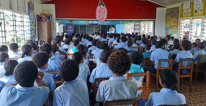 Students of the Tacirua Primary School during the FNU Primary School Awareness Session.