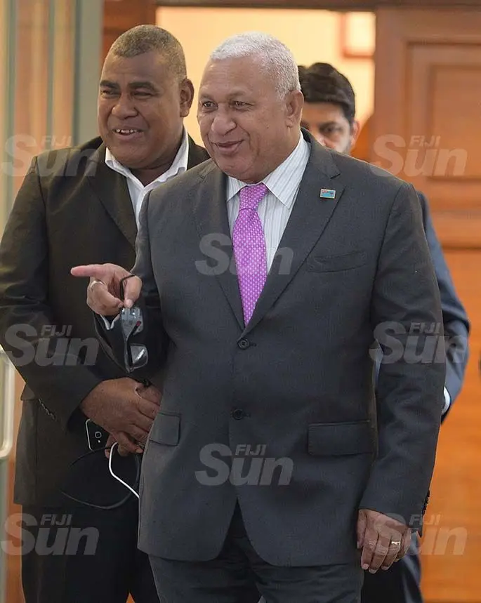 Prime Minister Voreqe Bainimarama outside Parliament on March 27, 2020. Photo: Ronald Kumar.