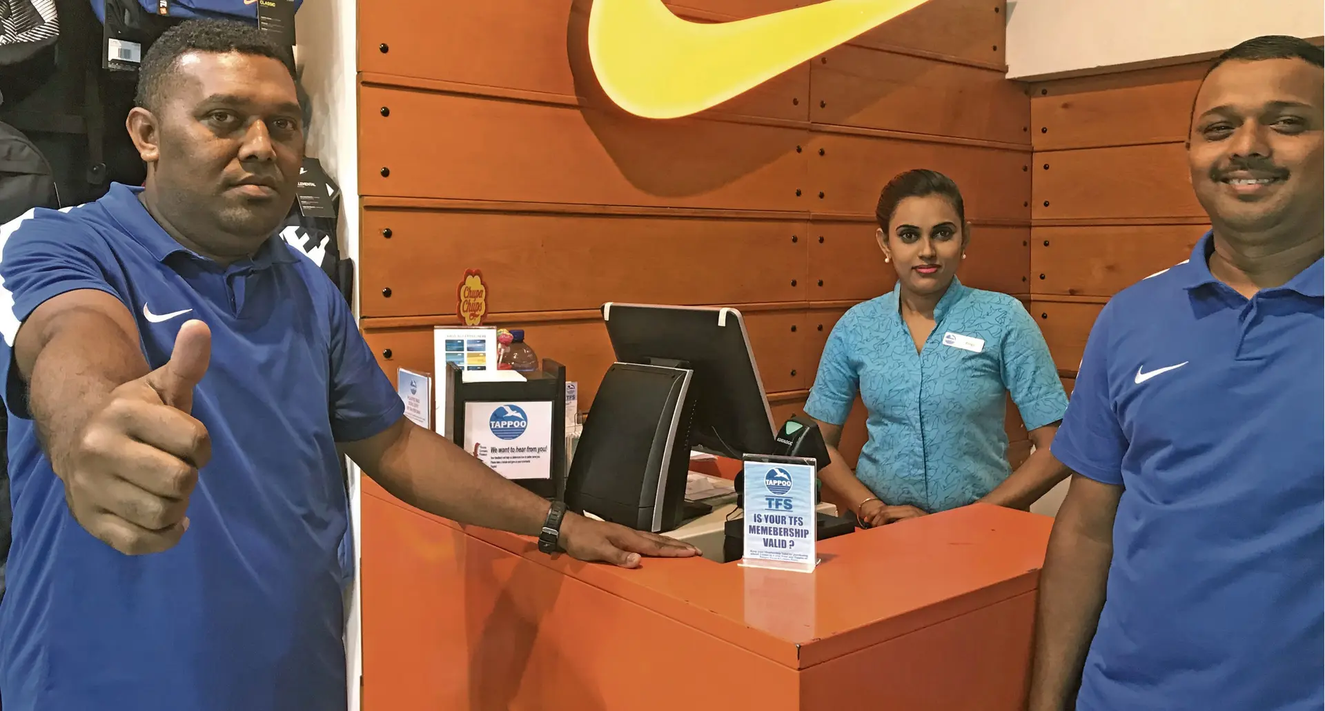 From left: Salesperson Mesulame Uqeuqe, Priya Payal and Irshad Ali at the counter inside the Tappoo Store in Nadi on February 8, 2018 . Photo: Waisea Nasokia