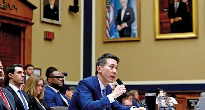 TikTok chief executive officer Shou Zi Chew during the congressional hearing. Photo: WIRED