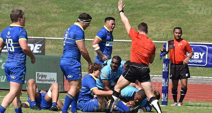 Fiji Airways Fijian Drua No.8 Johnny Dyer scores a try against Sydney at Churchill Park, Lautoka on September 21, 2019. Photo: Waisea Nasokia