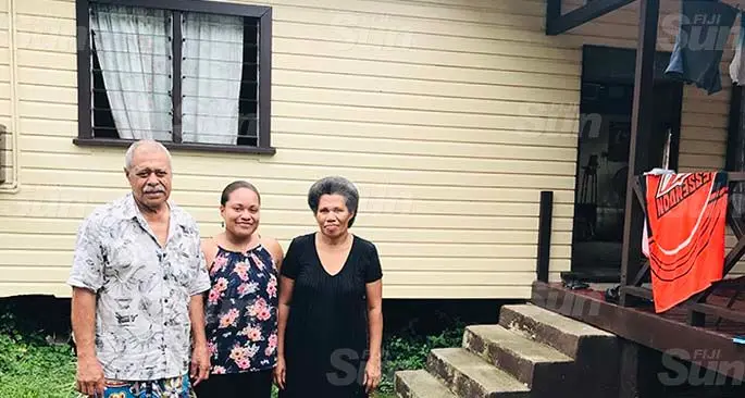 From left: Tenant Penioni Sale with his daughter Sera Tuicakau and wife Olivia Matanisiga. Photo: Inoke Rabonu
