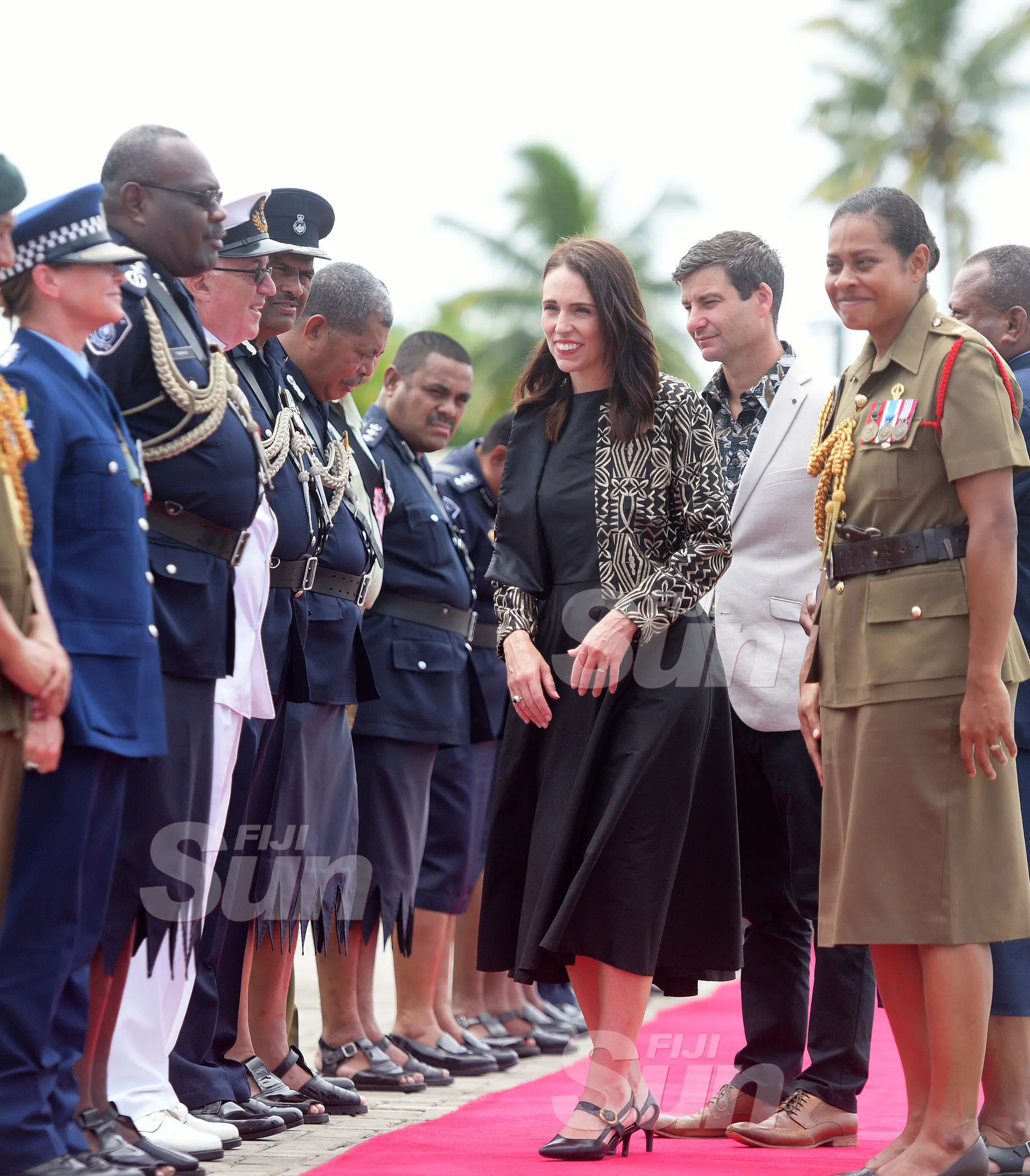 New Zealand Prime Minister Jacinda Ardern while meeting with Senior Police, Army officers and members of ex-Servicemen follwing the wreath laying ceremony at National War Memorial site on February 25, 2020. Photo: Ronald Kumar.