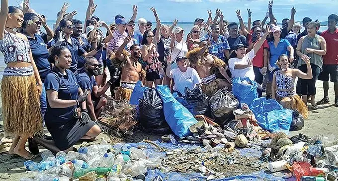 Various stakeholders engage in the clean-up campaign at the Wailoaloa Beach, Nadi .Photo: Waisea Nasokia