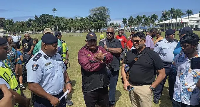 Former Prime Minister Voreqe Bainimarama, former Attorney-General Aiyaz Sayed-Khaiyum at Albert Park on August 25, 2023. Photo: Wati Talebula-Nuku