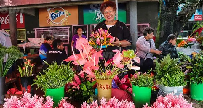 Nina Tuimouta displaying her flowers at the Suva market on May 1, 2020. Photo: Kelera Sovasiga