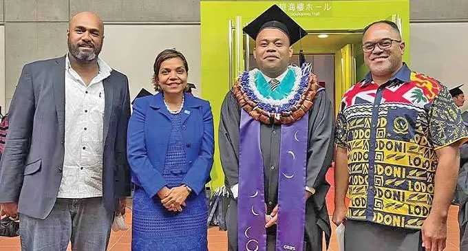 From left: Director Mineral Development of the Mineral Resources department Apete Soro, First Secretary Kelera Savu, Saula Mule and Fijian Ambassador to Japan Filimoni Waqabaca in Japan.