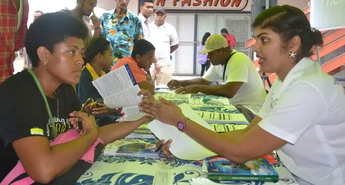 Vineeta Chand (right), of TSLB advising a student about scholarship programmes offered. Photo: Peni Drauna