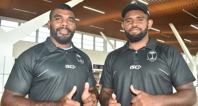 From left: Albert Tuisue and Viliame Rarasea at the Nadi International Airport on February 6, 2018. Photo: Waisea Nasokia