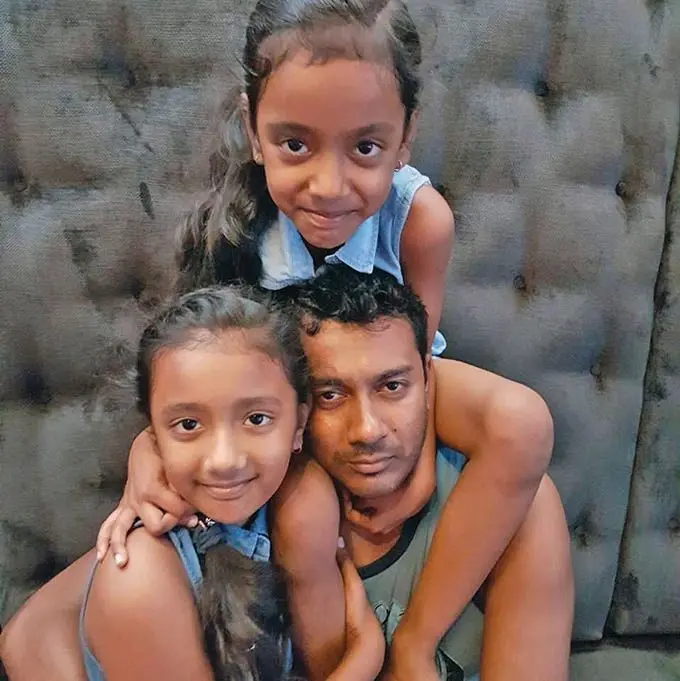 Happier times ... Salvin Singh with his two daughters Sanah, 11, and Samarah, 8, before the two girls were found dead at the Nausori Highlands in August 2019.