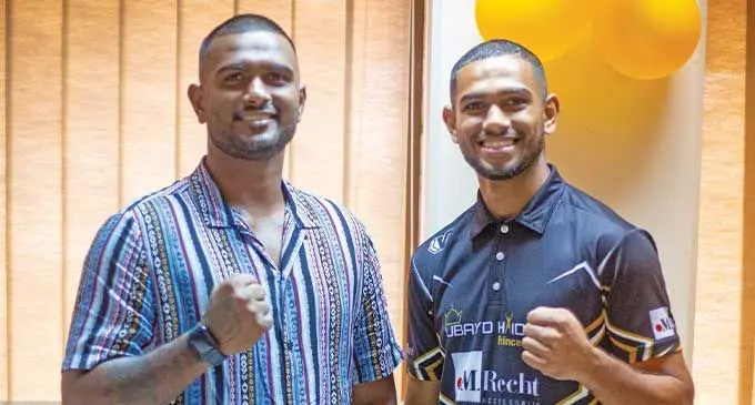 Sebastian Singh (left) with his younger brother Ubayd Haider during the South Pacific Boxing promotions programme launch at the LICI House in Suva on September 24, 2024. Photo: Josua Buredua
