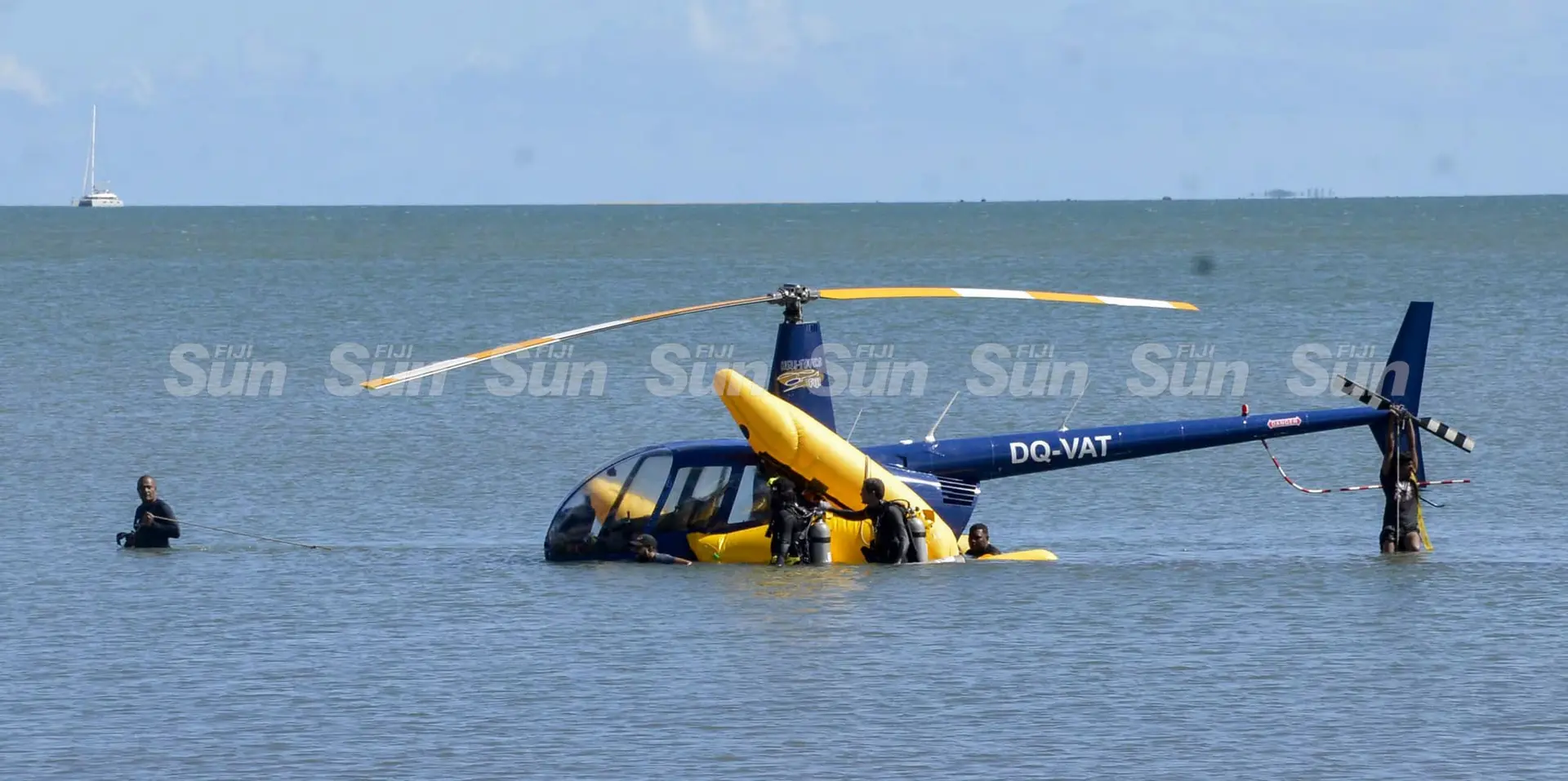 The helicopter was later located in the water but remained afloat and largely intact.
