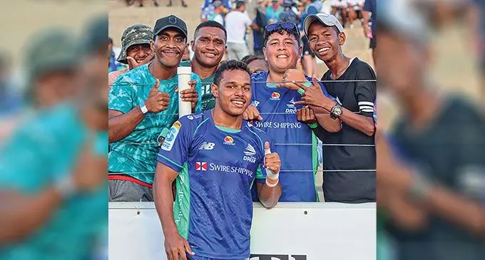 Philip Baselala with fans on April 1, 2023. Photo: Fijian Drua