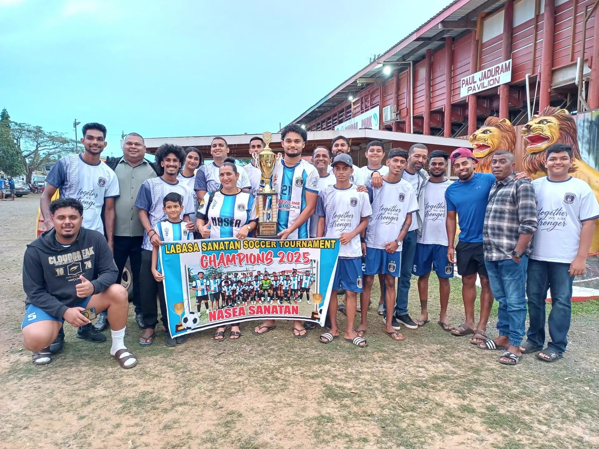 Defending champions of the Labasa Sanatan Tournament, Nasea Sanatan with Roy Krishna (third from the right) at Subrail Park in Labasa on July 25, 2026. Photo: Shratika Naidu