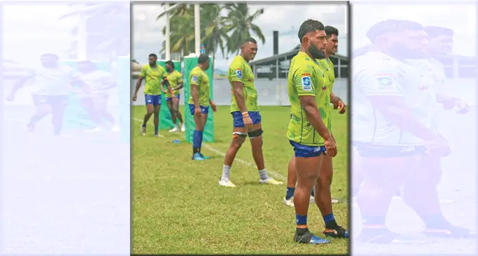 Swire Shipping Fijian Drua players (from left) Vilive Miramira, Te Ahiwaru Cirikidaveta and Haereiti Hetet )closest to camera) during training at the Drua ground in Legalega, Nadi, on March 5, 2024. Photo: Fijian Drua Droasese Back for Crusaders ShowdownLivai Natave, 18. Mesake Doge, 19, Te Ahiwru Cirikidaveta, 20. Elia Canakaivata, 21. Simione Kuruvoli, 22. Kemu Valetini, 23. Junior Ratuva. Feedback: leonec@fijisun.com.fj