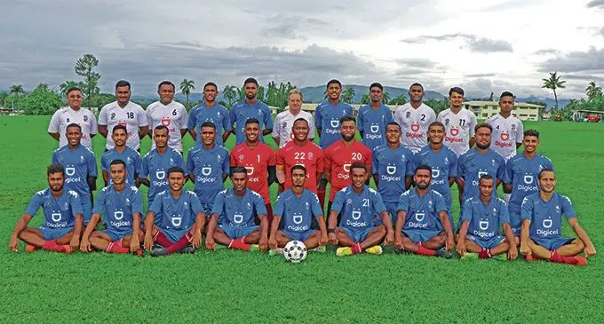 The Digicel national football team after the first training camp at the Fiji FA Academy in Ba, on March 25, 2021. Standing (L-R): Anushil Kumar (Manager), Shane Marcus (Assistant Physio), Sanaila Bera (Assistant Coach), Paulo Buke, Sitiveni Cavuilagi, Flemming Serritslev (Head Coach), Inoke Turagalailai, Muni Shivam Naidu, Epeli Codro (Goalkeeper Coach), Nishant Kumar (Head Physio), Sunil Kumar (Assistant Coach). Middle (L-R): Filipe Baravilala, Ashnil Raju, Abbu Zahid, Sitiveni Rakai, Mohammed Alam, Akuila Mateisuva, Beniamino Mateinaqara, Sairusi Nalaubu, Semi Matalau, Ilisoni Logaivau, Anish Khem. Seated (L-R): Patrick Joseph, Remueru Tekiate, Thomas Dunn, Kishan Sami, Afraz Ali, Dave Radrigai, Setareki Hughes, Edward Aaron, Tevita Waranaivalu. Photo: Fiji FA Media