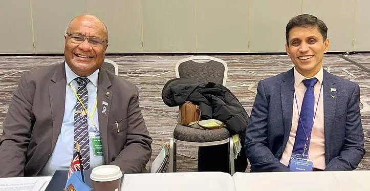 Minister for Trade, Cooperative, SME’s and Communication Manoa Kamikamica (left), with permanent secretary Shaheen Ali at the the Pillar I - Trade Ministerial Meeting of the Indo-Pacific Economic Framework (IPEF) in San Francisco on November 13, 2023. Photo: DEPTFO News