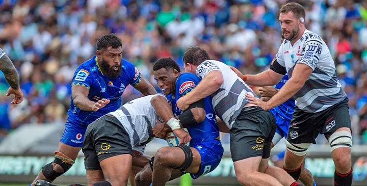 Action between Crusaders vs Fijian Drua during their Shop N Save Super Rugby Pacfic Round 8 match at the HFC Bank Stadium on April 5, 2025. Photo: Leon Lord 