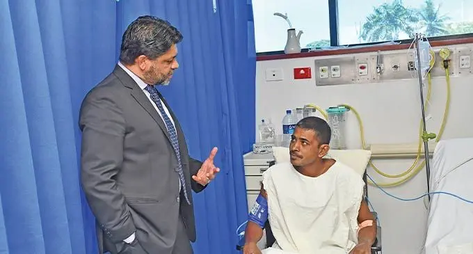 The Attorney-General and Minister for Economy Aiyaz Sayed-Khaiyum met 40-year-old Ritesh Chand, of Vanua Levu who had a tumor removed from his heart at the Aspen Medical Hospital in Lautoka on Thursday. Photo: DEPTFO News
