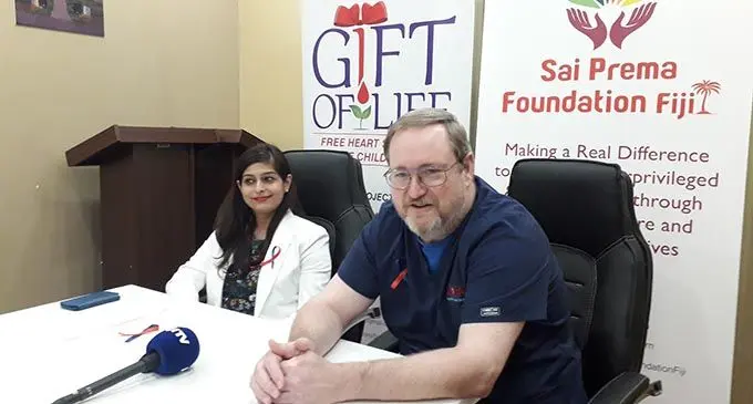 General Practitioner and Medical Co-ordinator Sai Prema Foundation Fiji Dr Krupali Tappoo (left) and  Director of Biomedical Engineering for Gift of Life International Roy Morris during a press conference in Suva on February 11, 2020 .  