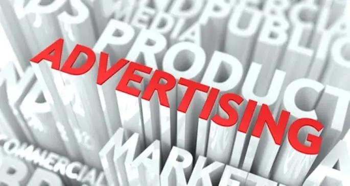 Advertising Concept. The Word of Red Color Located over Text of White Color.