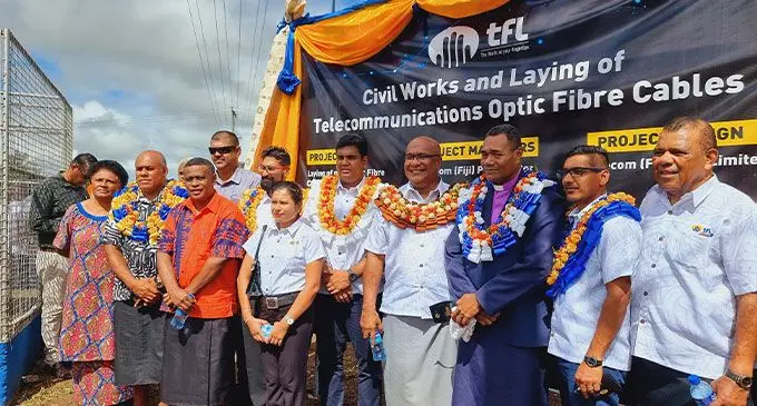 Deputy Prime Minister and Minister for Trade Manoa Kamikamica with delegates during the groundbreaking ceremony for TFL’s civil work and laying of telecom optic fibre cables in Vanua Levu.