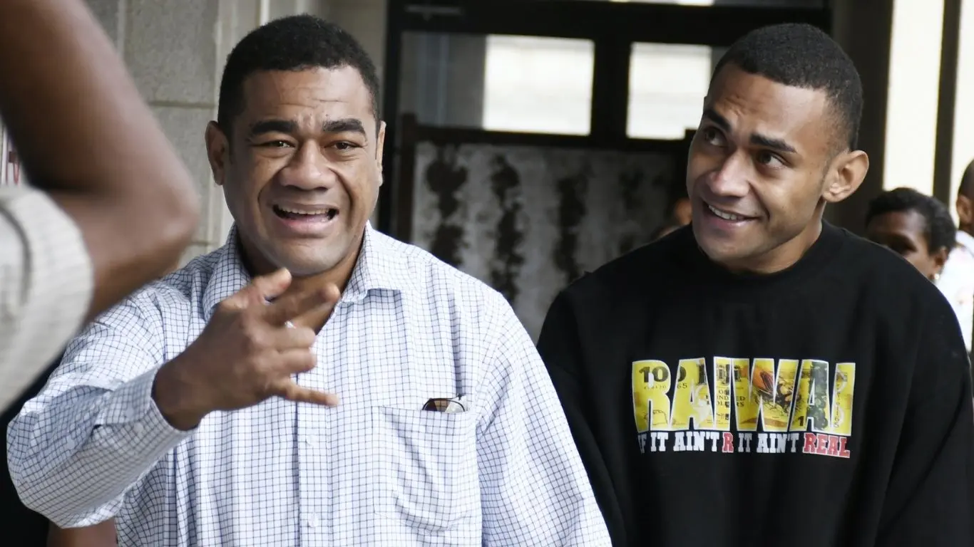 Joshua Ravula and Peniasi Delai outside Magistrate Court on August 4, 2026. 