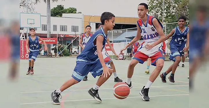 Action between Agape Mission School and Marist Brothers High School in the Vodafone Fiji Secondary Schools Basketball championship Under-15 boys competition at the Lautoka Multi-purpose Court on August 31, 2023. Photo: Waisea Nasokia