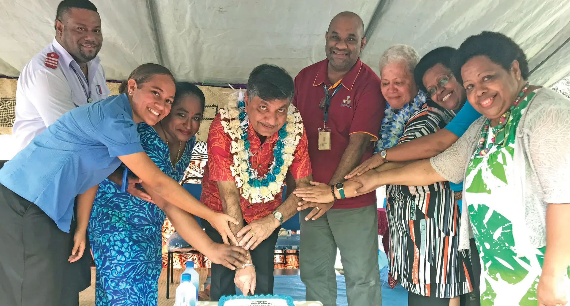 Minister for Multi-Ethnic Affairs and Sugar Charan Jeath Singh, (middle), with stakeholders and staff of Labasa Hospital cut the cake during the International Nurses Day celebration at Labasa on May 12, 2023. Photo: Shratika Naidu