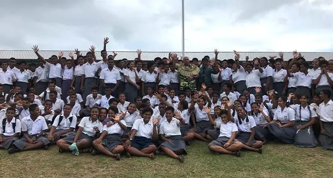 Prime Minister Voreqe Bainimarama with teachers and students of  Lekutu Secondary School in Bua on August 11, 2022.  Photo: Shratika Naidu