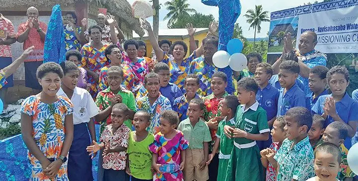 Minister for Infrastructure, Transport and Works Ro Filipe Tuisawau, with villagers of Vusama in Nadroga after the commissioning of their tap water on April 3, 2025. Photo: Waisea Nasokia